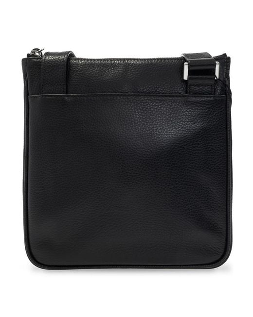 Emporio Armani Black Logo Patch Zipped Messenger Bag for men