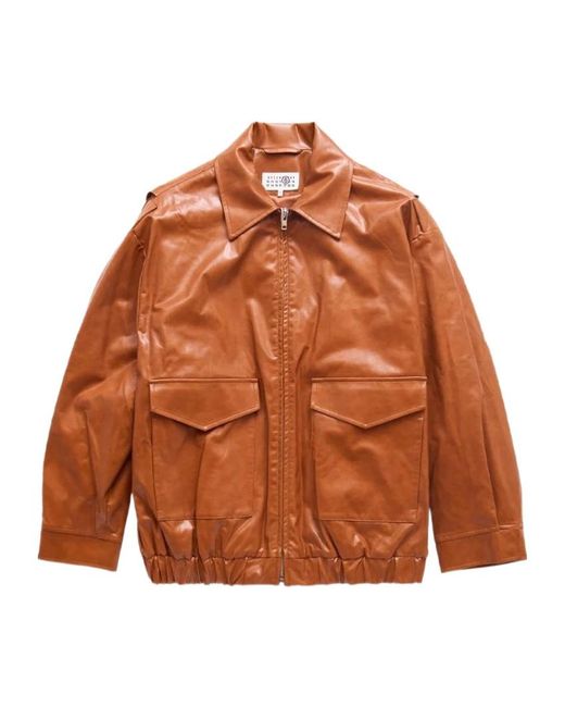 MM6 by Maison Martin Margiela Brown Faux-Leather Bomber Jacket for men