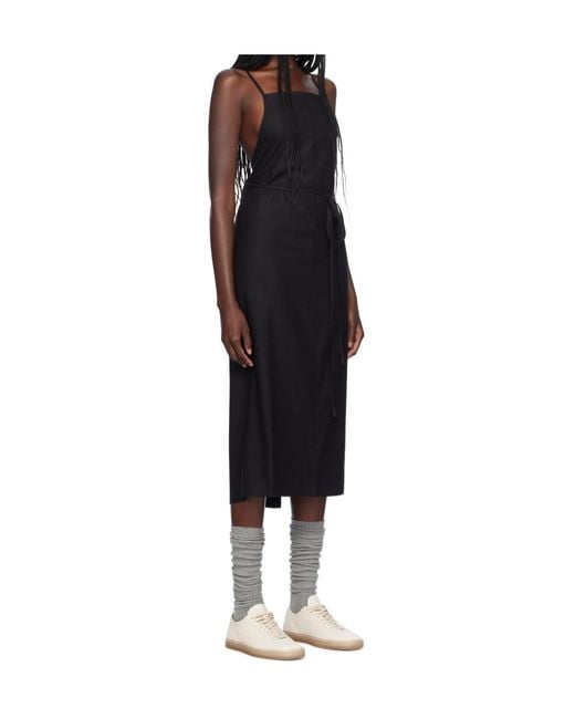 Baserange Black Yumi Apron Silk Midi Dress
