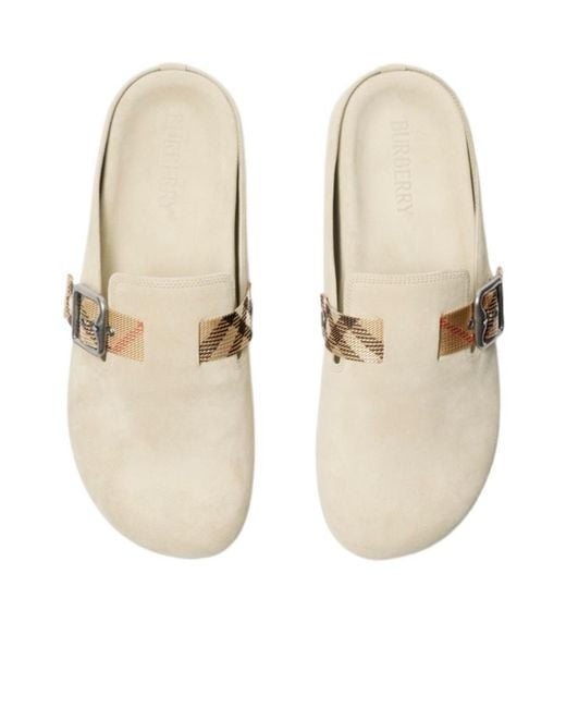 Burberry White Urchin Checked Side-Buckle Clogs