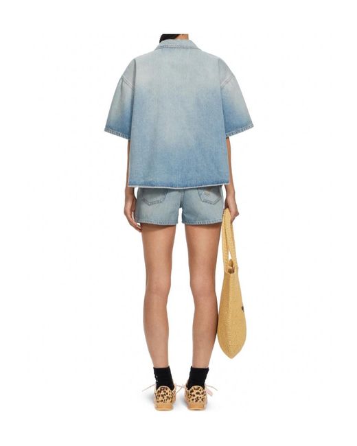 Off-White c/o Virgil Abloh Blue College Patch Denim Shorts