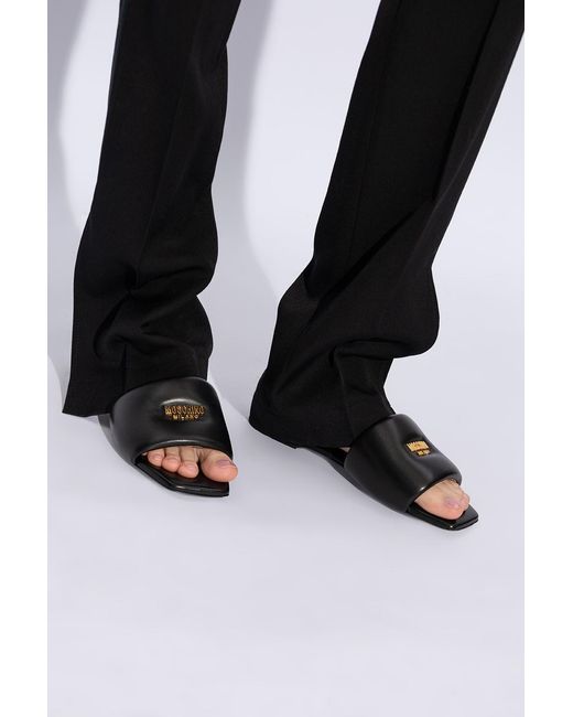 Moschino White Logo-Plaque Padded Slip-On Sandals