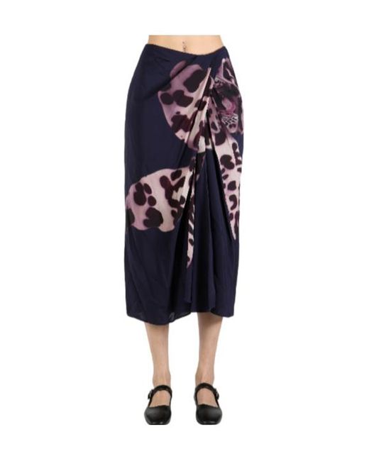 Dries Van Noten Blue Draped Flared Skirt