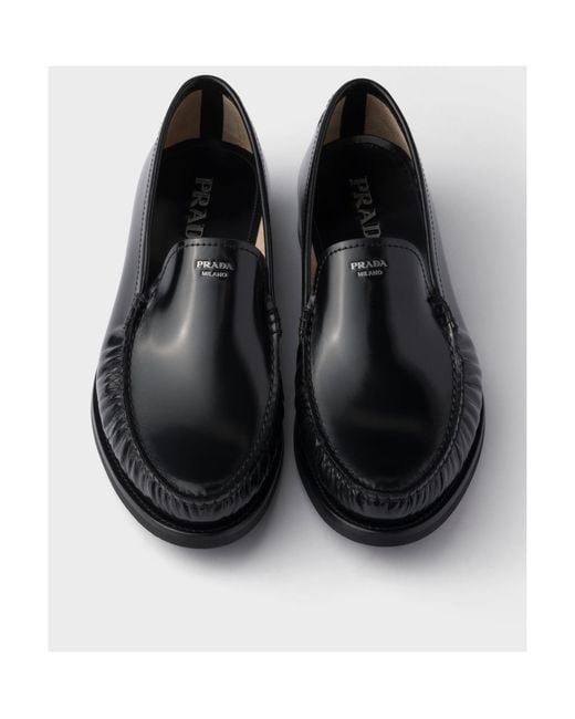 Prada Black Ruched Slip-On Loafers for men