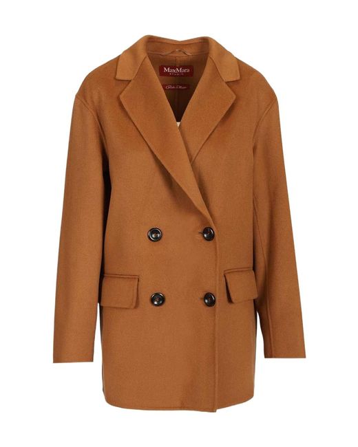Max Mara Caban In Wool And Silk Coats Brown