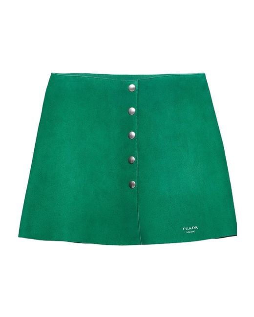 Prada Green A-Line Button Detailed Skirt