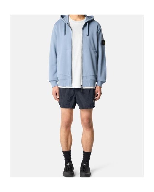 Stone Island Blue Logo Patch Zip-Up Hooded Jacket for men