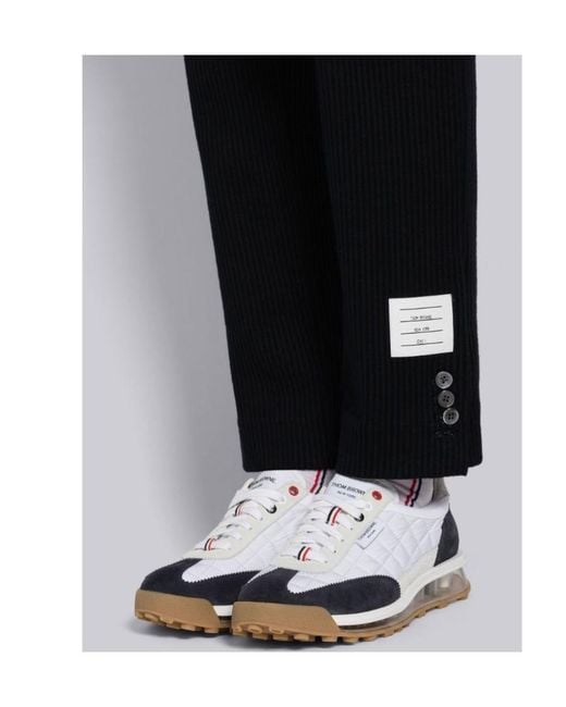 Thom Browne Black Cropped Pinstripe Trousers for men