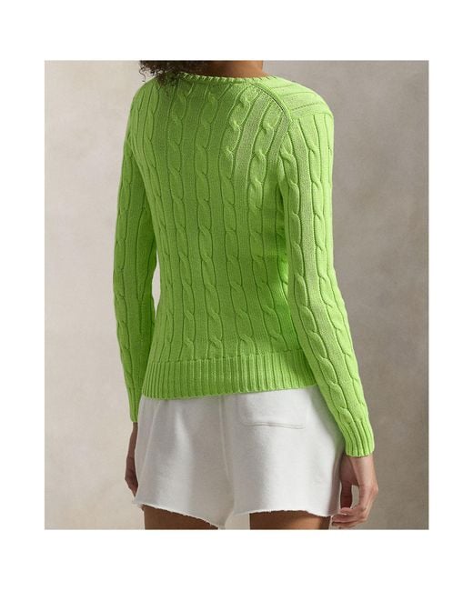 Polo Ralph Lauren Green Kimberly Cable-Knit V-Neck Sweater