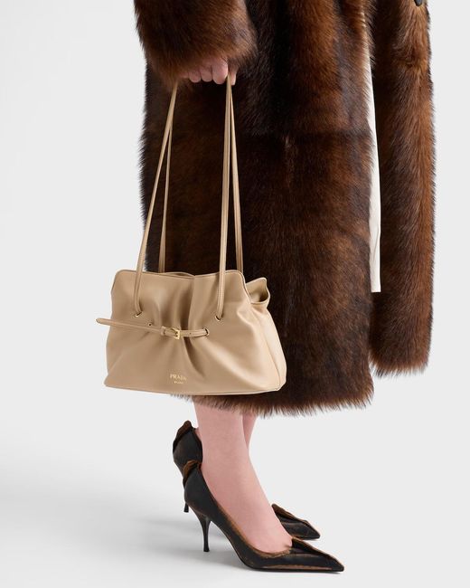 Prada Natural Small Dada Leather Tote Bag