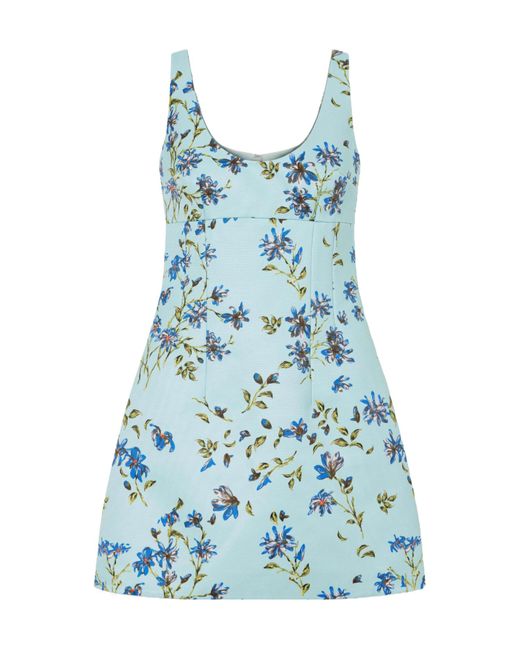 Emilia Wickstead Blue Floral-Printed Twill Mini Dress