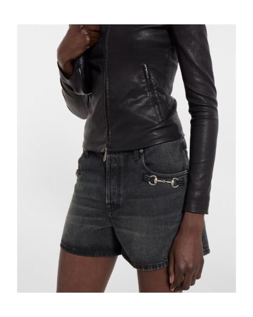 Gucci Black Cotton Denim Shorts With Horsebit