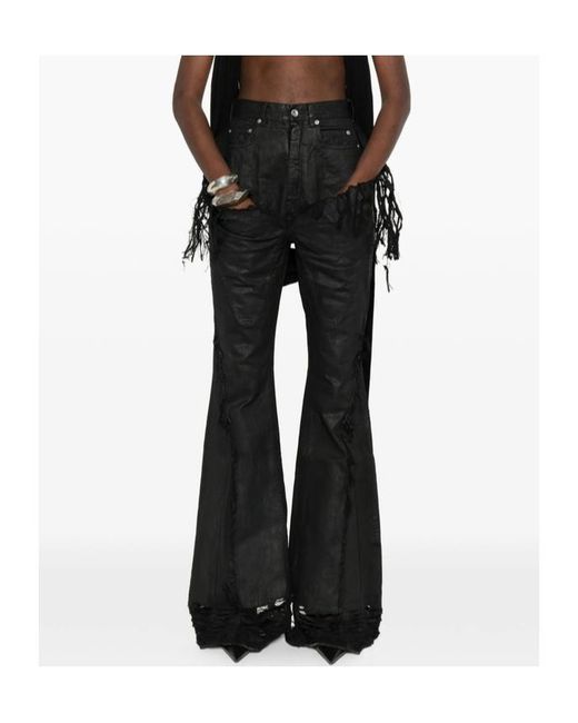 Rick Owens Black Frayed Jeans