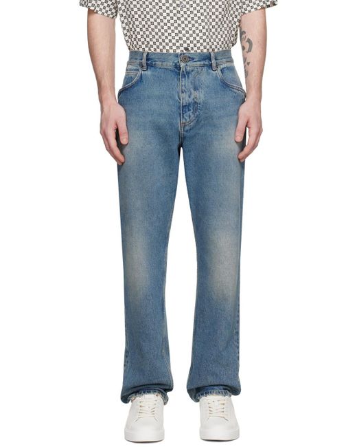 Balmain Blue Vintage Effect Mid Rise Jeans for men