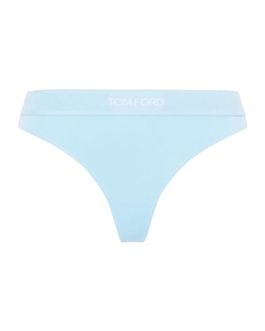 Tom Ford Blue Logo Waistband Thong Briefs