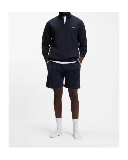 Boss Blue Cotton-Blend Jacket With Metallic Logo for men