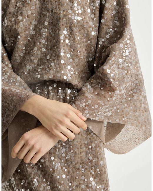 Brunello Cucinelli Natural Sequin-Embellishment Maxi Dress