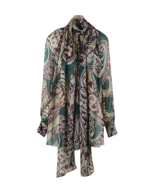 Etro Gray Bow Paisley Top