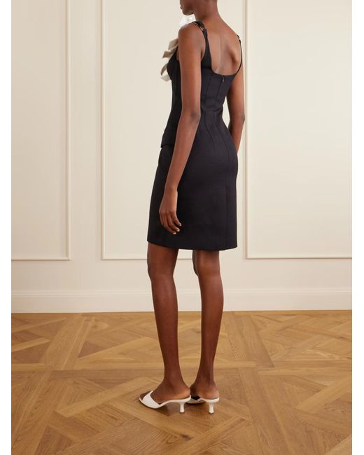 ShuShu/Tong Black Bow-Detailed Grain De Poudre Mini Dress