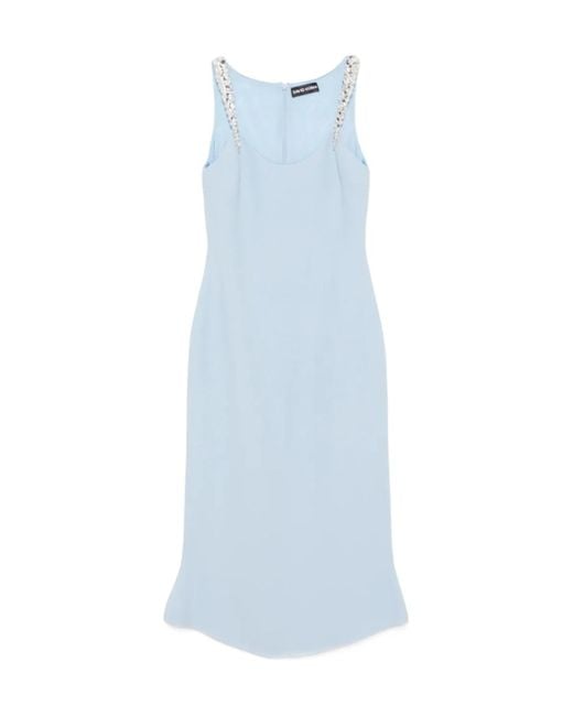 David Koma Blue Crystal Claw-Embroidered Flounce Dress