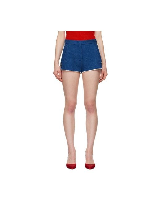 MSGM Blue Striped-Edge Mini Shorts