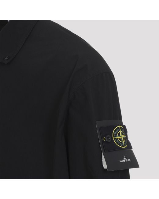 Stone Island Black Logo Patch Buttoned Jacket for men