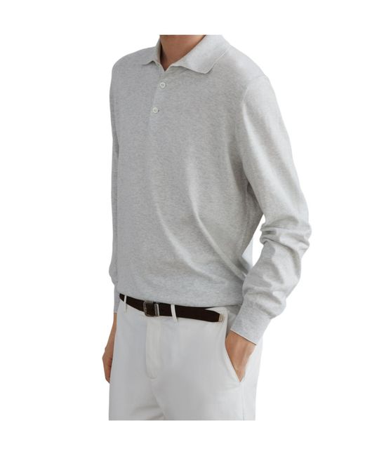 Brunello Cucinelli Gray Long-Sleeved Knitted Polo Shirt for men