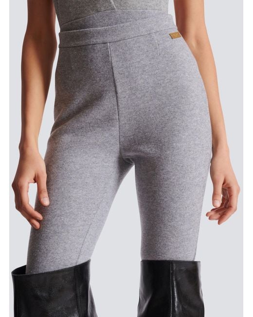 Balmain Gray Logo Plaque Leggings