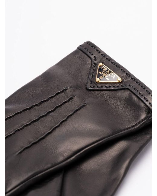 Prada Gray Leather Gloves