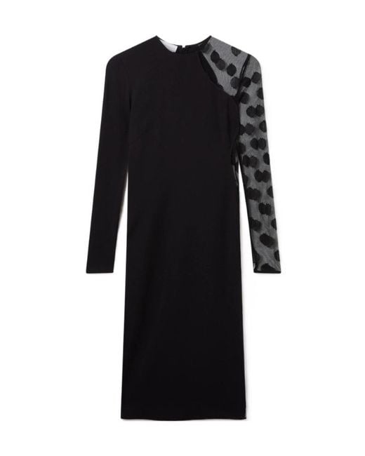 Stella McCartney Black Polka-Dot Mesh-Panel Midi Dress
