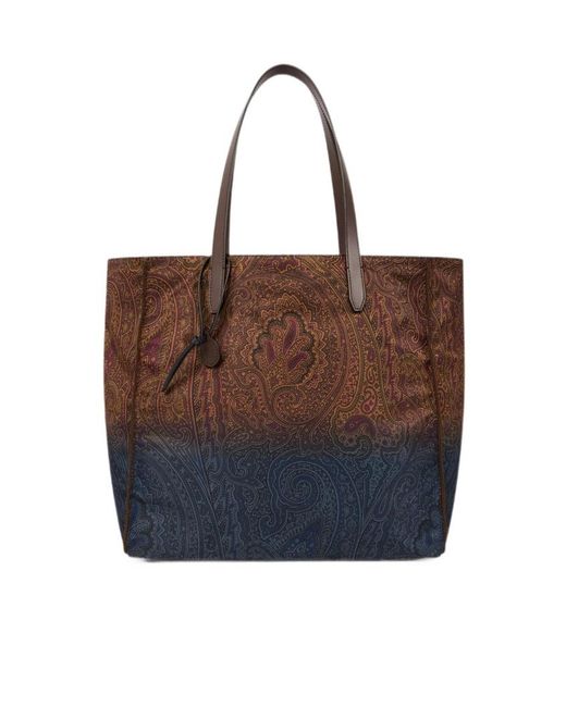 Etro Brown Unfold Me Nylon Tote Bag With Degradé Arnica Motif