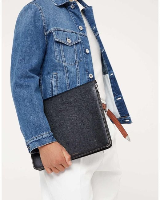 Brunello Cucinelli Black Logo-Debossed Leather Laptop Bag for men