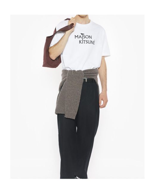 Maison Kitsuné White Maison Kitsuné Logo Printed Crewneck T-Shirt for men