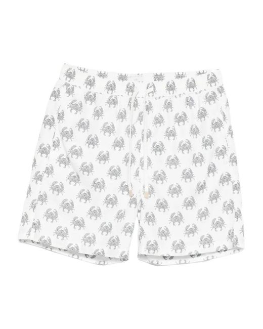 Eleventy White Elastic Waist Swim Trunks for men