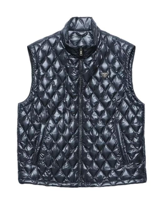 Prada Blue Quilted Logo-Detail Gilet for men