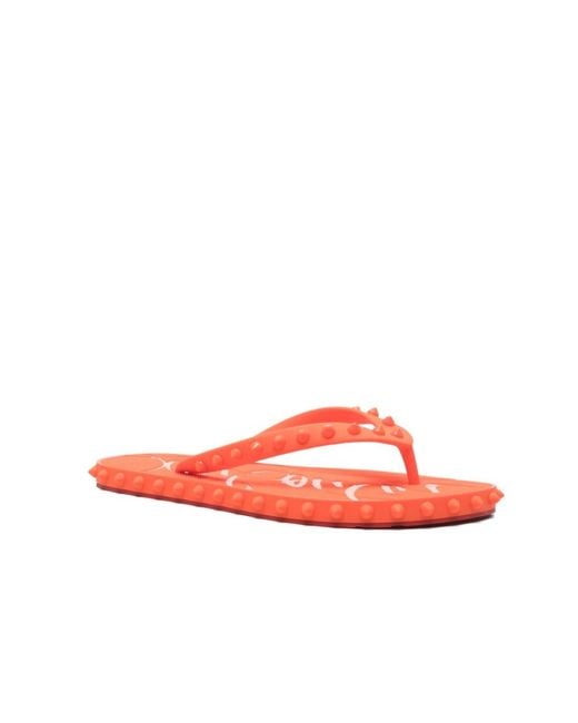 Christian Louboutin Red Studded Flip-Flops Slides