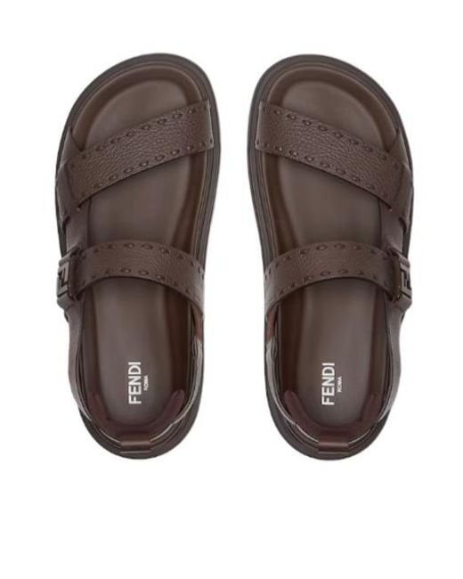 Fendi Brown Macro Selleria Ankle-Strap Sandals for men