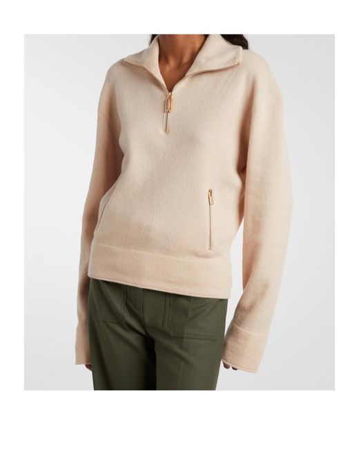 Victoria Beckham Natural Wool And Cashmere Half-Zip Sweater