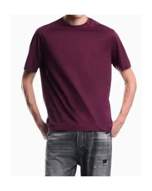 Emporio Armani Purple Jersey T-Shirt With Micro Eagle Embroidery for men