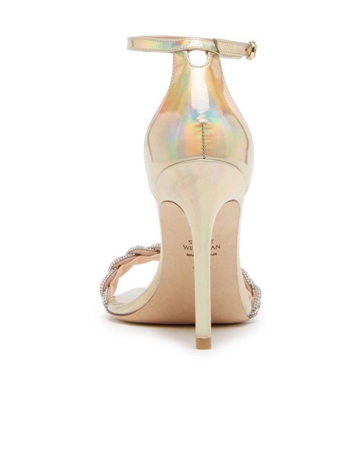 Stuart Weitzman White Logo High-Heeled Sandals