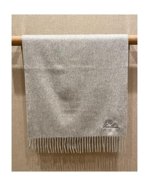 Loro Piana Gray Grande Unita Fringed-Edge Scarf for men