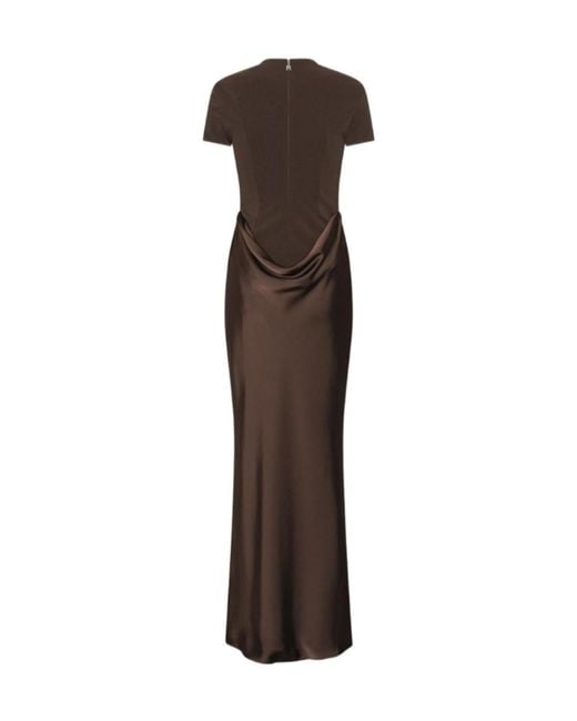 ROTATE BIRGER CHRISTENSEN Brown Capsleeve Draped Maxi Dark