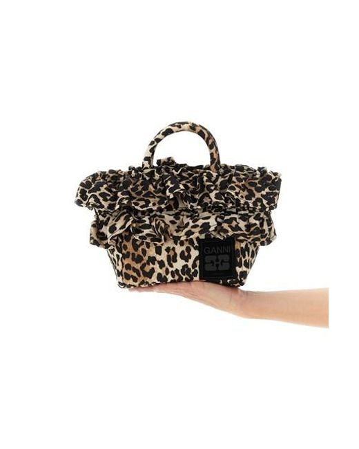 Ganni Black Ruffled Mini Shopper Bag