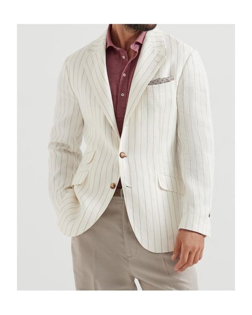Brunello Cucinelli White Cavallo Pinstriped Blazer for men
