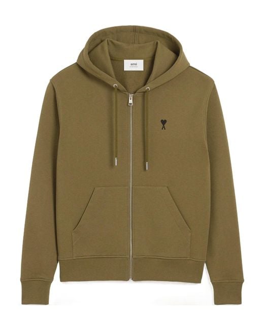 AMI Green Zip-Up Heart Logo Hoodie for men