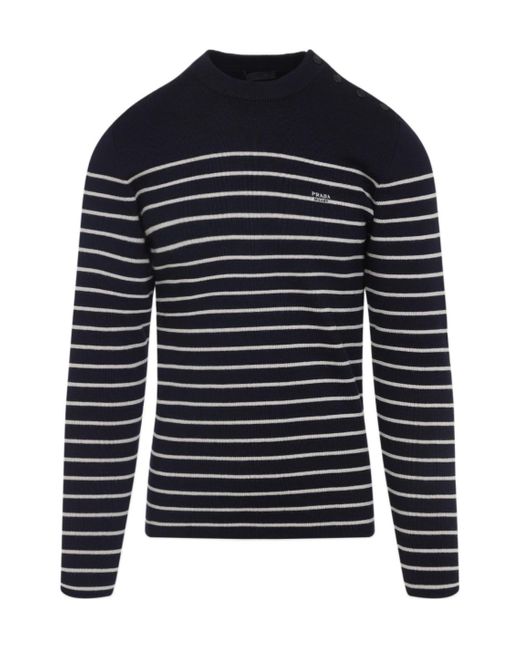 Prada Blue Crew Neck Sweater for men