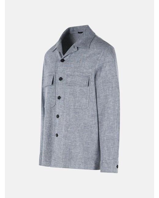 Zegna Gray Button-Up Flap-Pocket Shirt for men