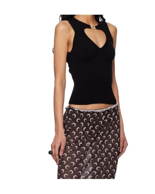 MARINE SERRE Black Cut-Out Detailed Knitted Top
