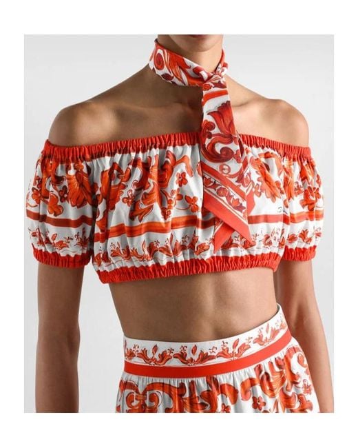 Dolce & Gabbana Red Majolica-Printed Poplin Top