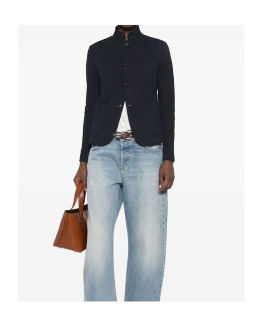 Circolo 1901 Blue Mandarin-Collar Patch-Pocket Jacket